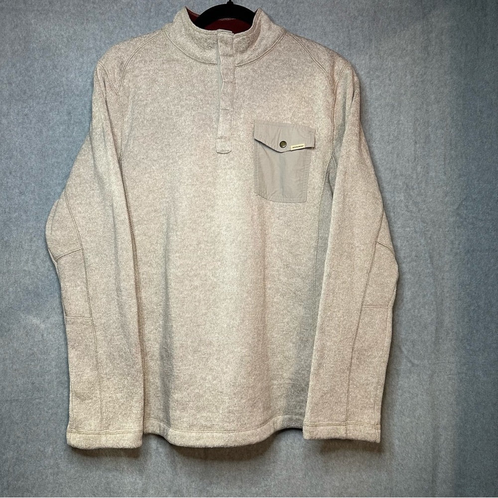 Woolrich sweater men’s medium Henley snap button chest pocket beige pullover